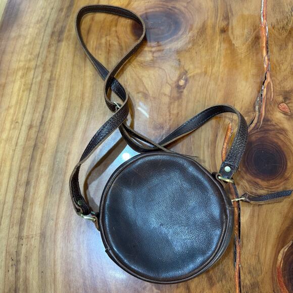 Portland Leather Company Mini Round Circle Bag Brown Crossbody Small XX27 - Picture 2 of 5